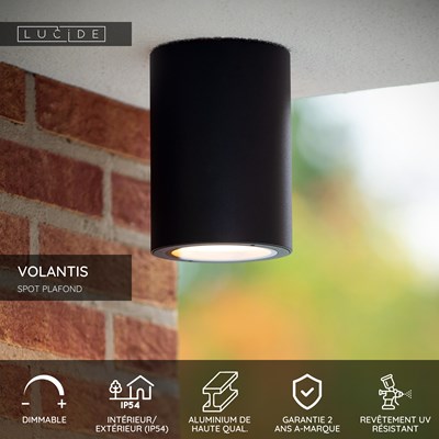 Lucide VOLANTIS - Spot plafond Intérieur/Extérieur - Ø 10,8 cm - 1xE27 - IP54 - Noir